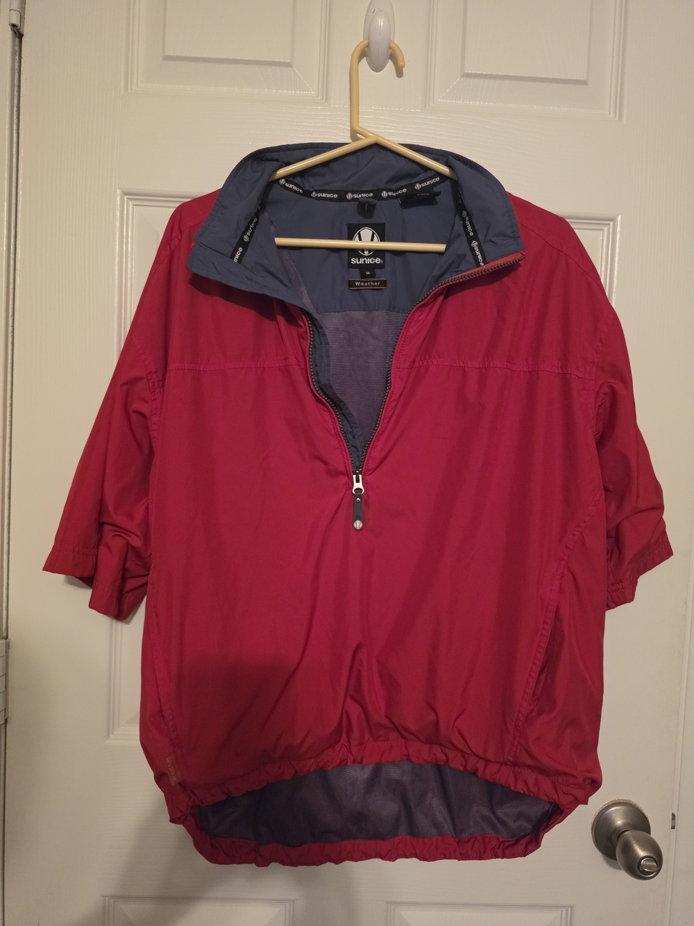 Sunice Short Sleeve Utility Windbreaker Jacket in Red with Navy Trim